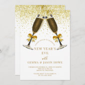 ニューイヤーイブパーティーシャンパントースト金ゴールド紙吹雪 招待状 (正面/裏面)