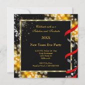 ニューイヤーイブパーティーシャンパンフェスティバルレッド金ゴールド 招待状 (裏面)