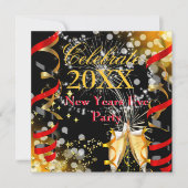 ニューイヤーイブパーティーシャンパンフェスティバルレッド金ゴールド 招待状 (正面)