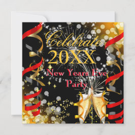 ニューイヤーイブパーティーシャンパンフェスティバルレッド金ゴールド 招待状