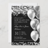 ニューイヤーイブパーティーシルバーきらめくライトバルーン 招待状 (正面)