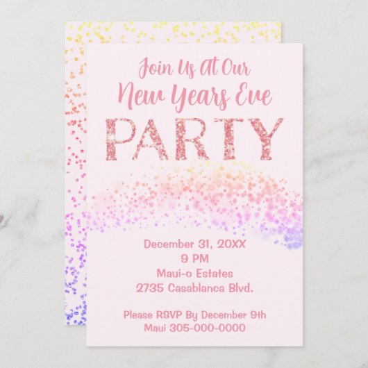 ニューイヤーイブパーティーピンクテーマ 招待状 (正面/裏面)