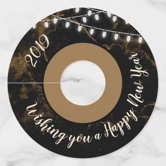 ニューイヤーイブパーティーブラック金ゴールド大理石ライト ワイングラスタグ (正面)