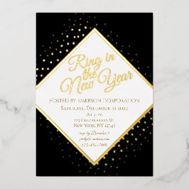 ニューイヤーイブパーティーブラック&金ゴールドグリッター 箔招待状