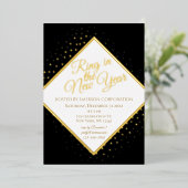 ニューイヤーイブパーティーブラック&金ゴールドグリッター 箔招待状 (立ち正面)