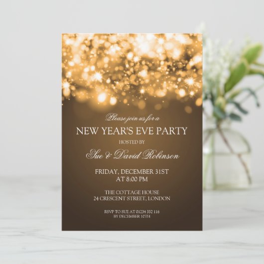 ニューイヤーイブパーティーラきらめくイト金ゴールド 招待状 (スタンド正面)