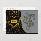ニューイヤーイブパーティーヴィンテージアールデコ招待状 ポストカード (正面/裏面)