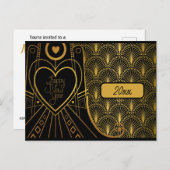 ニューイヤーイブパーティーヴィンテージアールデコ招待状 ポストカード (正面/裏面)