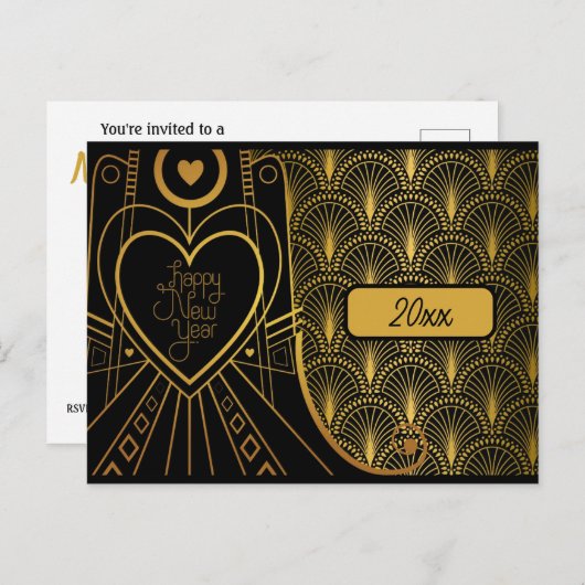 ニューイヤーイブパーティーヴィンテージアールデコ招待状 ポストカード (正面/裏面)