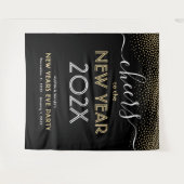 ニューイヤーイブパーティー応援ブラックと金ゴールド紙吹雪 タペストリー (正面(横))