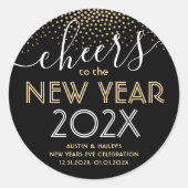 ニューイヤーイブパーティー応援ブラックと金ゴールド紙吹雪 ラウンドシール (正面)