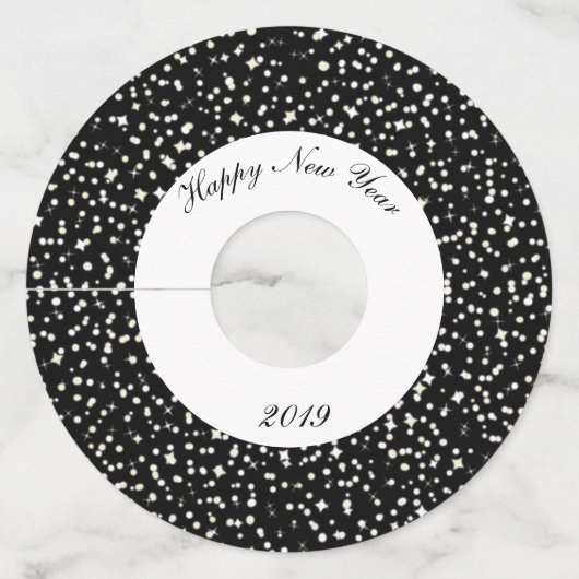 ニューイヤーイブパーティー紙吹雪スター白黒 ワイングラスタグ (正面)