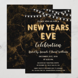 ニューイヤーイブパーティー金ゴールドブラックバルーンライト 招待状