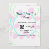 ニューイヤーイブパーティー スキャンQR  RSVP 名前 ピンク ブルー 招待状 (正面/裏面)
