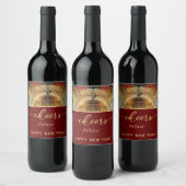 ニューイヤーイブ応援とフェスティバル時計 ワインラベル (ボトル)