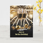 ニューイヤーイブ誕生日シャンパンと花火 カード (黄色い花)