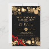 ニューイヤーイブ金ゴールドブラックウィンター疑問に思レッドボウ 招待状 (正面)