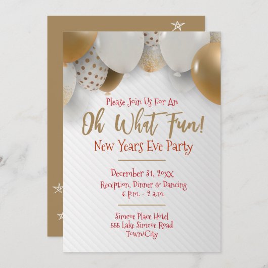 ニューイヤーイブ、金ゴールド&ホワイトパーティの招待状 招待状 (正面/裏面)