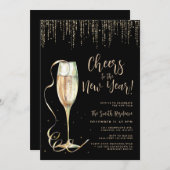 ニューイヤーイーブブラック&金ゴールドパーティの招待状 招待状 (正面/裏面)