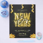ニューイヤーエブクラブパーティー金ゴールドお祝いイベント チラシ (シングル)
