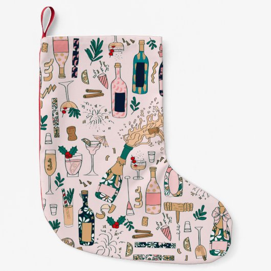 ニューイヤーエブシャンパンクリスマスカクテルワイン スモールクリスマスストッキング (正面)