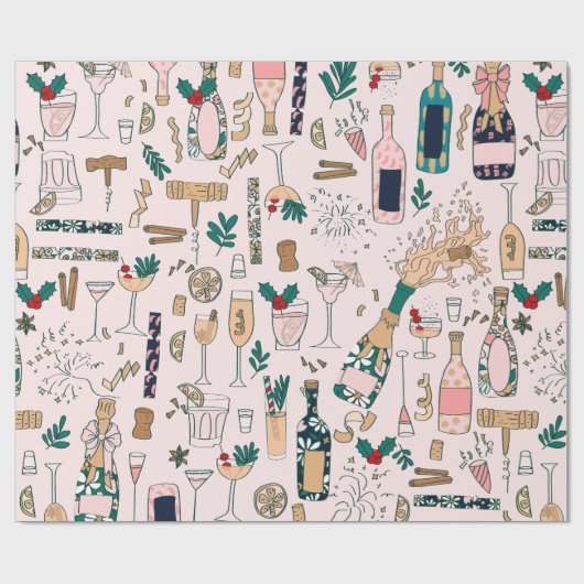 ニューイヤーエブシャンパンクリスマスカクテルワイン ラッピングペーパー (フラット)