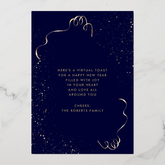 ニューイヤーシャンパングラスネイビーフォイルホリデーカード 箔シーズンカード (裏面)