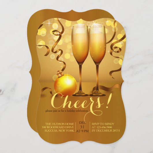 ニューイヤーシャンパントースト招待状 招待状 (正面/裏面)