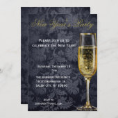ニューイヤーシャンパーニュエレガントブラックパーティー 招待状 (正面/裏面)