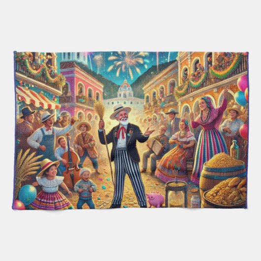 ニューイヤーズイブお祝いエルアーノビエホ キッチンタオル (横)