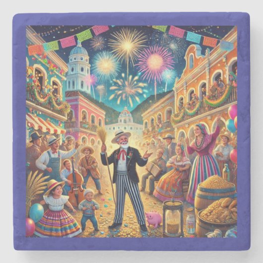 ニューイヤーズイブお祝いエルアーノビエホ ストーンコースター (正面)