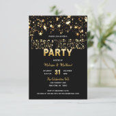 ニューイヤーズイブのパーティー招待状 ゴールドの星とライト 招待状 (スタンド正面)