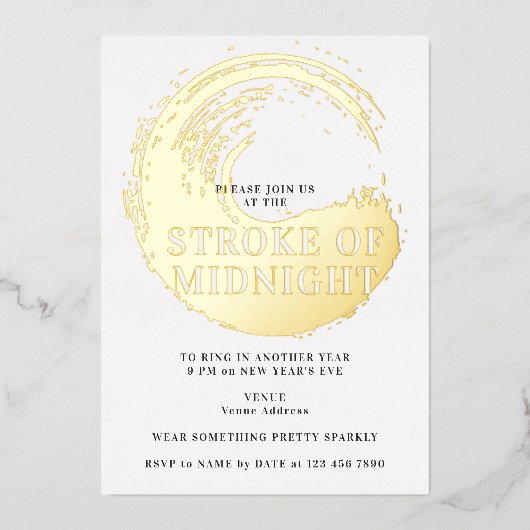 ニューイヤーズイブのパーティー　時計が鳴る瞬間 箔招待状 (正面)