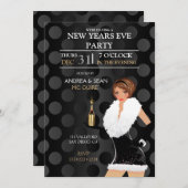 ニューイヤーズイブのファッショナブルな女の子のホリデードレス 招待状 (正面/裏面)