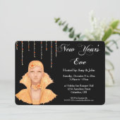 ニューイヤーズイブパーティの招待状ゴールデンレトロ女性 招待状 (スタンド正面)