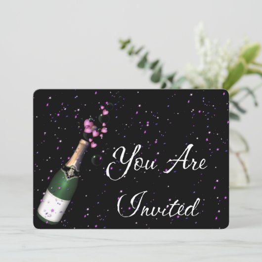 ニューイヤーズイブパーティの招待状シャンパンボトル 招待状 (スタンド正面)