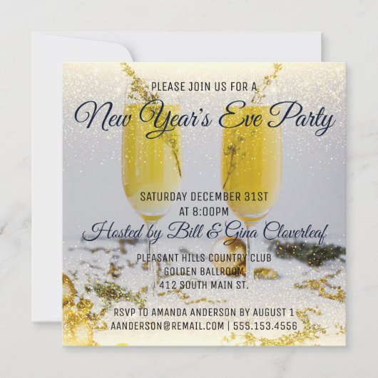ニューイヤーズイブパーティの招待状ラグジュアリー 招待状 (正面)