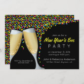 ニューイヤーズイブパーティーシャンパンと紙吹雪招待状 招待状 (正面/裏面)