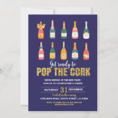 ニューイヤーズイブパーティーシャンパンボトルネイビー 招待状 (正面)