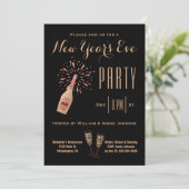 ニューイヤーズイブパーティーシャンパンボトル金ゴールドブラック 招待状 (スタンド正面)