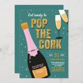 ニューイヤーズイブパーティーシャンパンボトル ポップ・アートの 招待状 (正面/裏面)