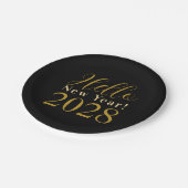 ニューイヤーズイブパーティーブラック金ゴールドシック ペーパープレート (アングル)