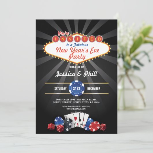 ニューイヤーズイブパーティーラスベガスカジノサイコロ招待状 招待状 (スタンド正面)