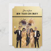 ニューイヤーズイブパーティー招待 黒と金 シーズンカード (正面)
