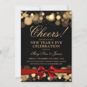 ニューイヤーズイブパーティー ゴールド ウィンター ワンダー レッド ボウ 招待状 (正面)