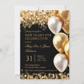 ニューイヤーズイブパーティー ゴールド シャイマー ライト バルーンズ 招待状 (正面)