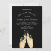 ニューイヤーズイブパーティー シャンパン ストリングライト ブラック 招待状 (裏面)