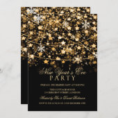ニューイヤーズイブパーティー ホリデー ストリング ライト ゴールド 招待状 (正面/裏面)