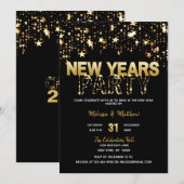ニューイヤーズイブ パーティー 招待状 ゴールド グリッター (正面/裏面)