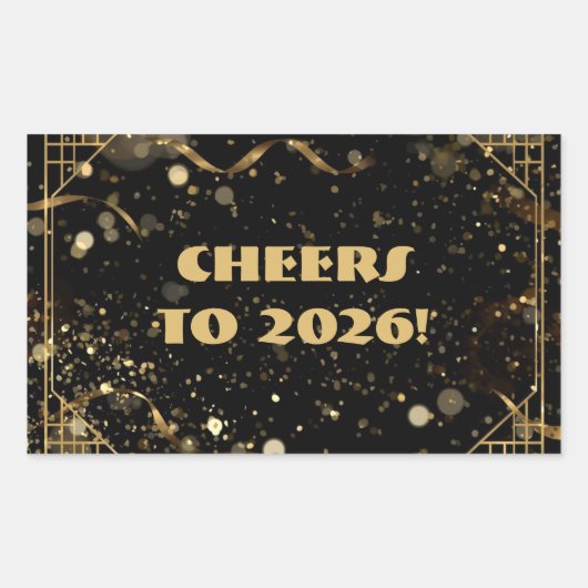 ニューイヤーズイヴのギフトタグ | エレガントなブラック&ゴールド 長方形シール (正面)